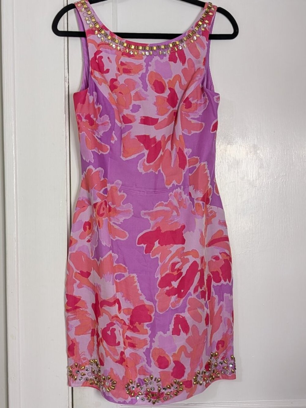 Lilly Pulitzer Silk Women's Size 6 Floral Pulaski Beaded Dress Purple Soiree